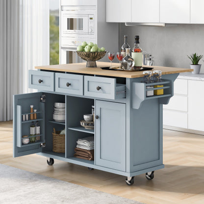 US Local Kitchen Trolley With Rubberwood Folding Leaf Countertops