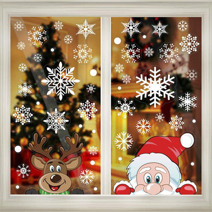 US Local 4Sheets Christmas Snowflake Window Clings Stickers For Glass Reusable Double Sided Self Adhesive Static Stickers Xmas Snowflake Reindeer Santa Window Decals Decorations Stickers For Christmas Window D