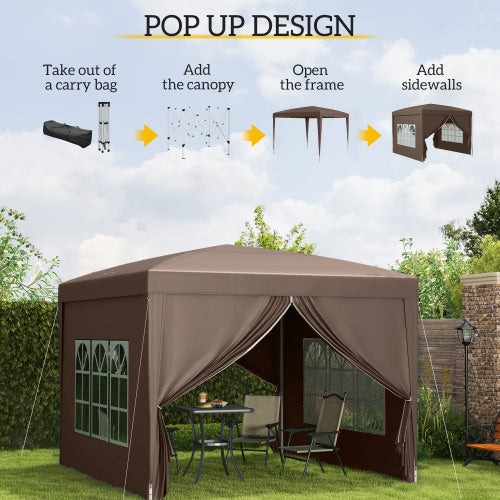 UK Local Outsunny 3 X 3 M Pop Up Gazebo, Wedding Party Canopy Tent Marquee With Carry Bag And Windows, Coffee
