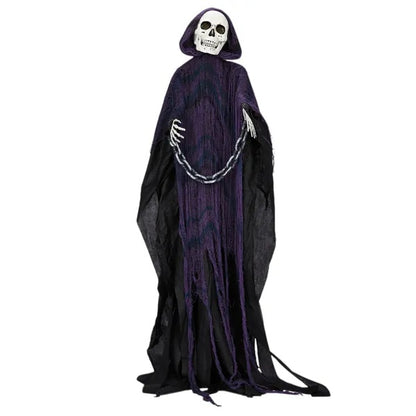 US Local 6ft Halloween Decorations Outdoor Life Size Animatronics Grim Reaper With Chain, Sound-Actived Party Decor With Creepy Sound , Scary Haunted House Props For Garden Yard Lawn
