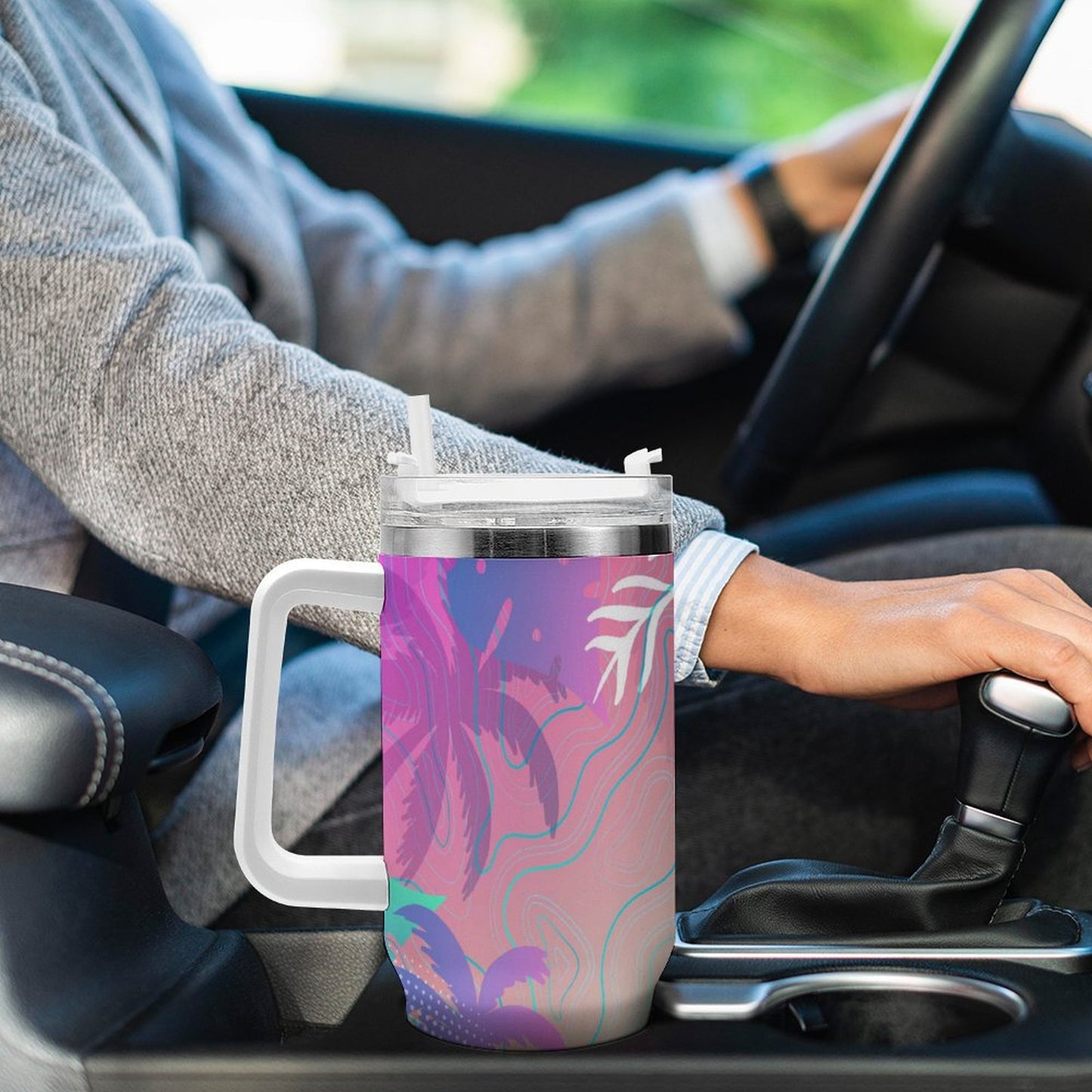 PHDT00517 POD US Local Tumbler 40oz Large Capacity Car Cup Abstract, Coconut Tree