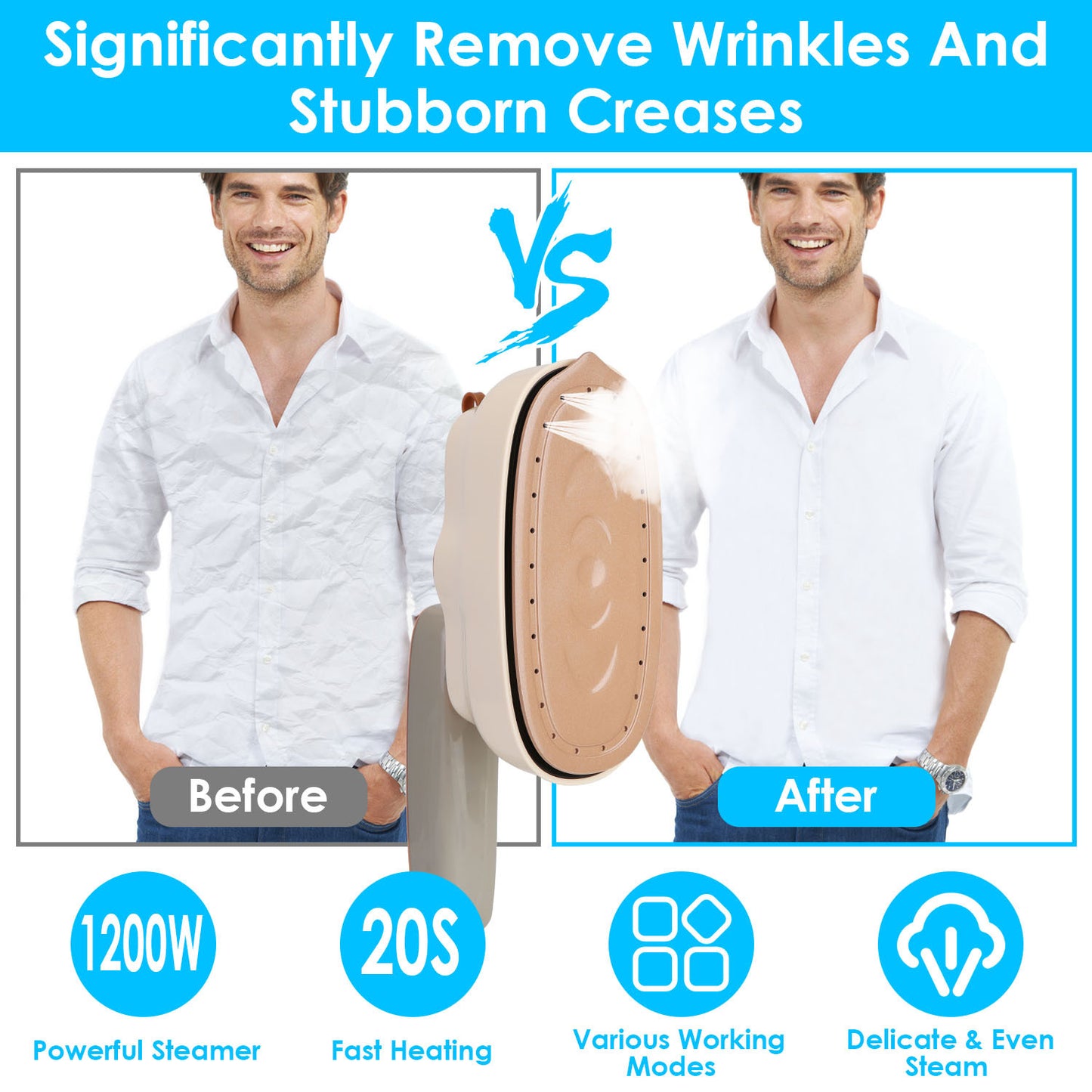 US Local 1Pc 1200W Foldable Handheld Clothes Iron Steamer With Wet Dry Ironing Mode Portable Garment Steamer Travel Clothing Wrinkles Remover With Temperature Display