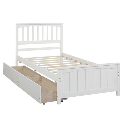 US Local Twin Size Platform Bed With Two Drawers, White