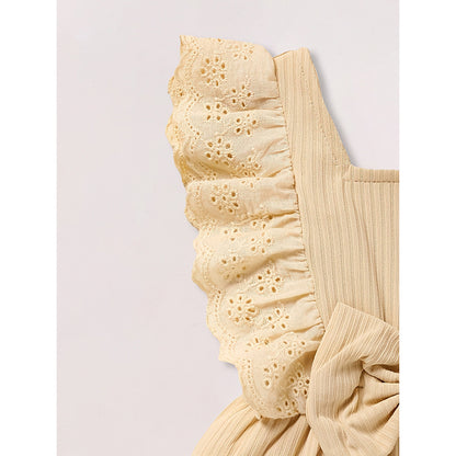 US Local Infant Baby Girl Solid Color Square Neck Bow Onesie & Headband Adorable Summer Outfit