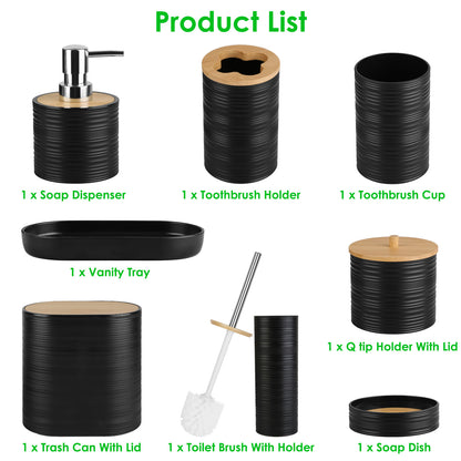 US Local 5 Colors Options -- Set Of 8Pcs Bathroom Accessories Set Bathroom Holder Set With Soap Dispenser Toothbrush Holder Cup Soap Dish Toilet Cleaning Brush Trash Can Qtip Holder Vanity Tray For Home