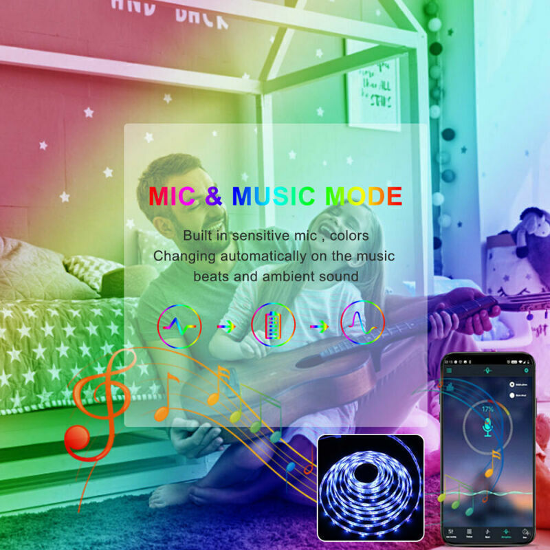 US Local BRAND NEW 5050 RGB LED Strip Bluetooth Remote Lights TV Back Lights For Bar Room