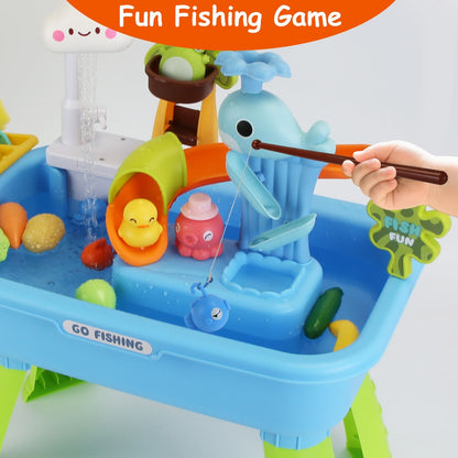 US Local 1Set 3 In 1 Kitchen Sink Toy With Electric Faucet Water Table Fishing Game Role Play Sink Set Indoor Outdoor For Kids Aged 3 Years Old