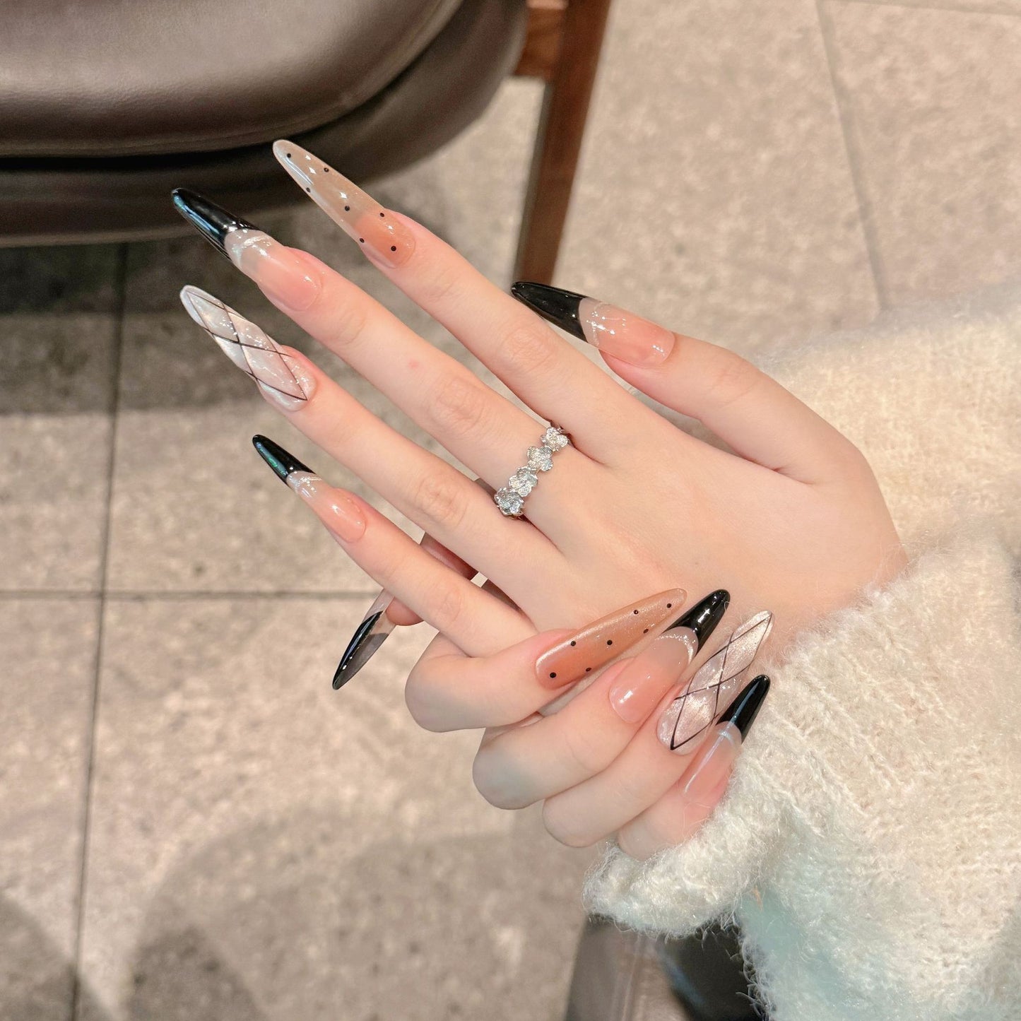 US Local French Black Edge Classic Style Handmade Wearable Manicure