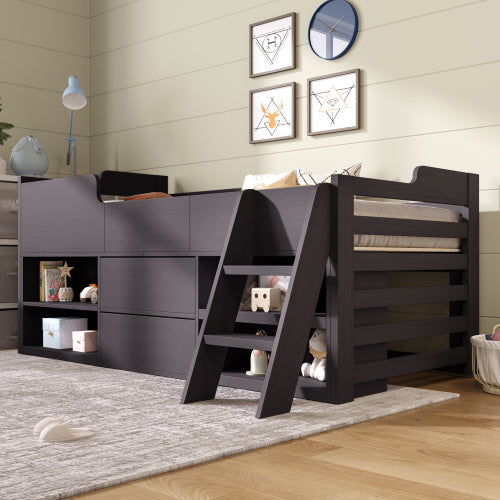 UK Local Cabin Bed Mid Sleeper Bed Frame Storage Kids Wooden Bed With Drawers Shelf Storage Low Sleeper Bed 3ft Single Children's White Wooden Bed - 3ft Single 90 X 190 Cm Frame Only