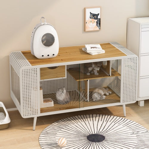US Local Spacious Cat Houses With Tempered Glass Are Suitable For Living Rooms, Hallways, Dens, And Other Spaces