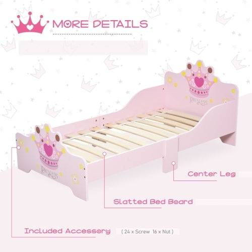 UK Local HOMCOM Kids Toddler Bed Princess Crown Theme Safety Side Rails Slats Home Bedroom Furniture Boys Girls 3-6 Yrs  143 X 73 X 60 Cm