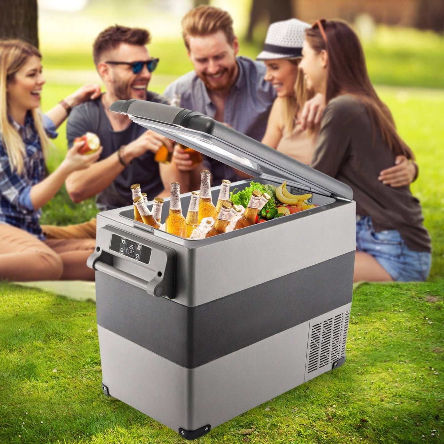US Local 12 Volt Refrigerator, 58 Quart Car Refrigerator, Dual Zone Portable Refrigerator,RV Refrigerator With 12/24V DC And 110-240V AC, Freezer Fridge Cooler, For Car, RV, Camping And Home Use