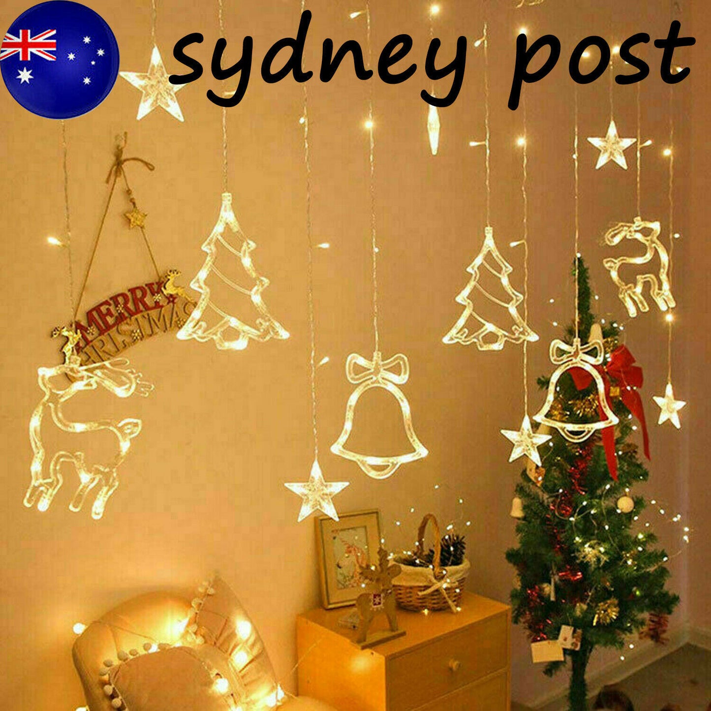US Local LED Fairy String Window Curtain Lights Star Christmas Xmas Party Home Indoor