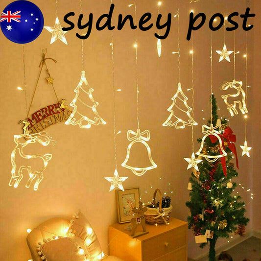 US Local LED Fairy String Window Curtain Lights Star Christmas Xmas Party Home Indoor