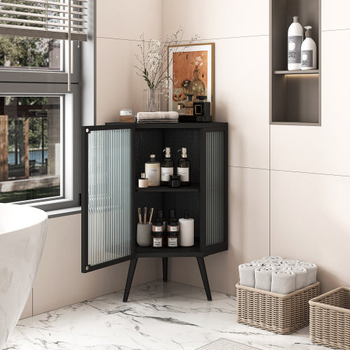 US Local Floor Standing Cone-shaped Cabinet With Tempered Glass Doors And Storage Shelves