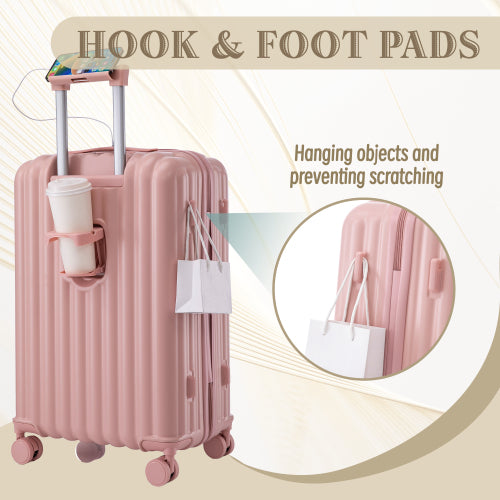 US Local 20 24 28 3 Pcs Set In ABS Spinner Wheel Luggage, Carry On Suitcase, With Cup Holder & USB Port Phone Holder