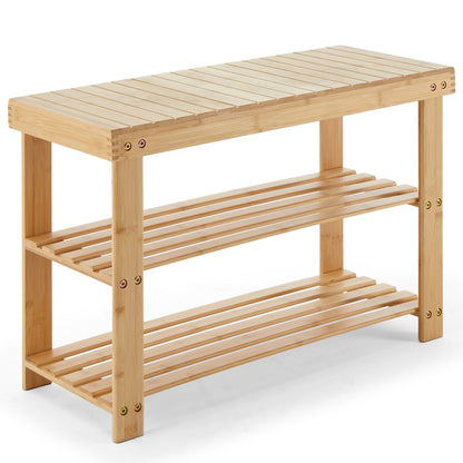 US Local 3-Tier Bamboo Shoe Rack Bench, Compact Storage Organizer, 286lb Capacity, Suitable For Entryway Bedroom Living Room Balcony