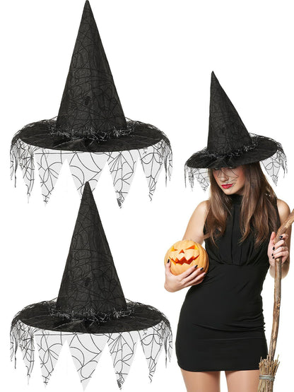 US Local 2 Pieces Halloween Witch Hat Costume Witches Hats For Women Black Foldable Pointed Cap For Halloween Party Costume