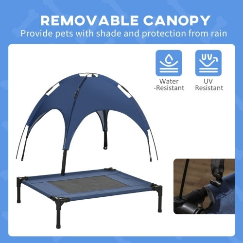 UK Local PawHut Raised Dog Bed Waterproof Elevated Pet Cot With Breathable Mesh UV Protection Canopy Blue, For Medium Dogs, 76 X 61 X 73cm