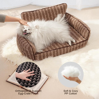 Mewoo Orthopedic Cat Couch For Indoor Cats - 26x19x11.8 Inch Pet Bed With Removable Washable Cover & Non-Slip Bottom, Small Dog Bed For Puppies, Brown