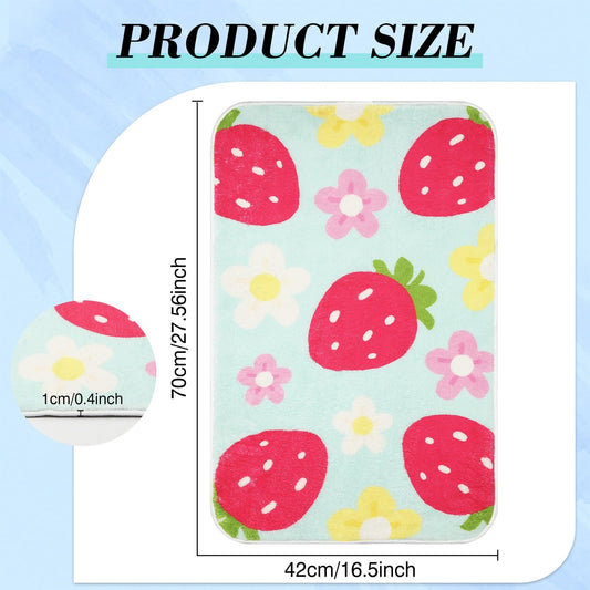 US Local Cute Strawberry Flower Bath Mat, Green Bathroom Rugs Bathroom Accessories, Funny Colorful Non Slip Floor Bath Rug Machine Washable Absorbent Door Mats Tub Shower Bath Rug For Girls Clearance