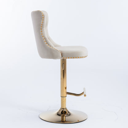 US Local A&A Furniture,Golden Swivel Velvet Barstools Adjusatble Seat Height From 25-33 Inch