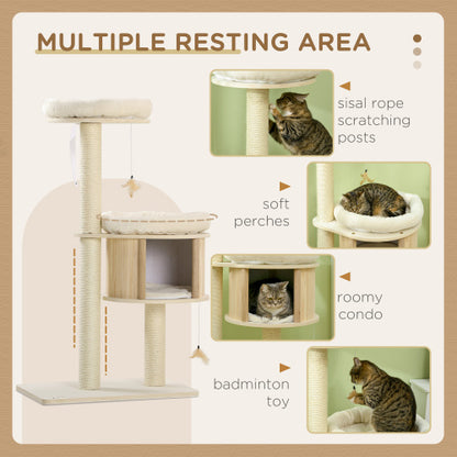 US Local PawHut 3 Level Cat Tree With Sisal Scratching Posts  Cat Badminton Toy For Playing  Soft Cushions  Play Areas