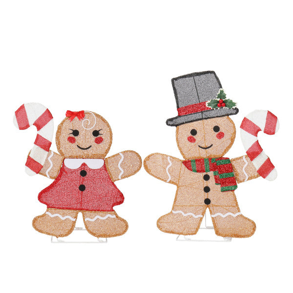 US Local Set Of 2 Lighted Gingerbread Man And Candy Cane Christmas Decorations, Pre-lit 2D Holiday Decor With 80 Warm White LED Lights For Xmas Outdoor Indoor Decor Lighted Holiday Displays