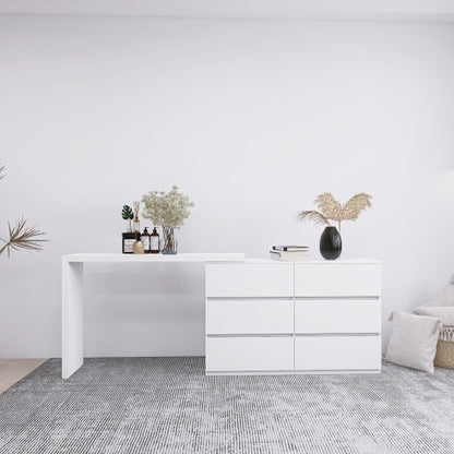 US Local Extended Desktop 6 Drawers Chest Of Drawer Without Handle White Color Vanity