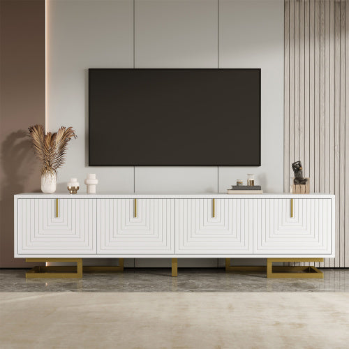 UK Local TV Cabinet, TV Stand With Textured Doors, TV Furniture, Golden Handles And Golden Legs
