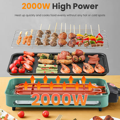 US Local 1 Pc 2000W Electric Indoor Grill 2 In 1 Electric BBQ Gill With Grill Net Removable Plate 5 Temperature Control 3 Small Trays Dishwasher Safe