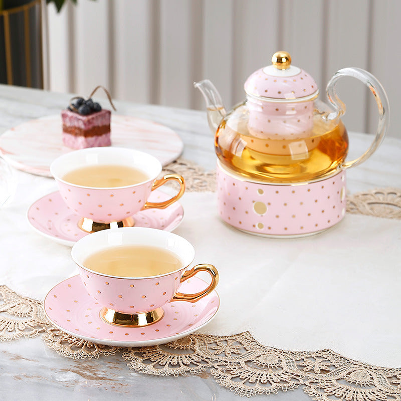Bone China Coffee Cup Afternoon Tea Red Tea Cup Saucer Glass Water Stove Base