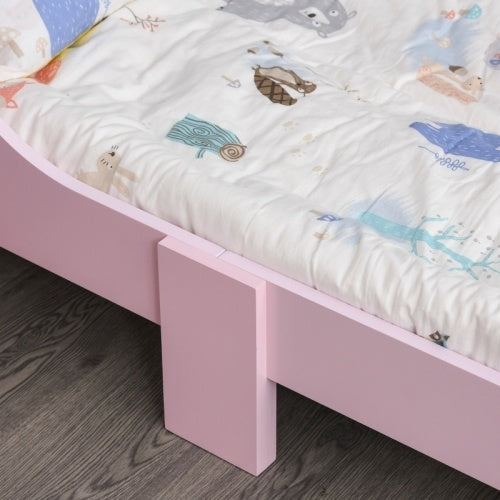 UK Local HOMCOM Kids Toddler Bed Princess Crown Theme Safety Side Rails Slats Home Bedroom Furniture Boys Girls 3-6 Yrs  143 X 73 X 60 Cm