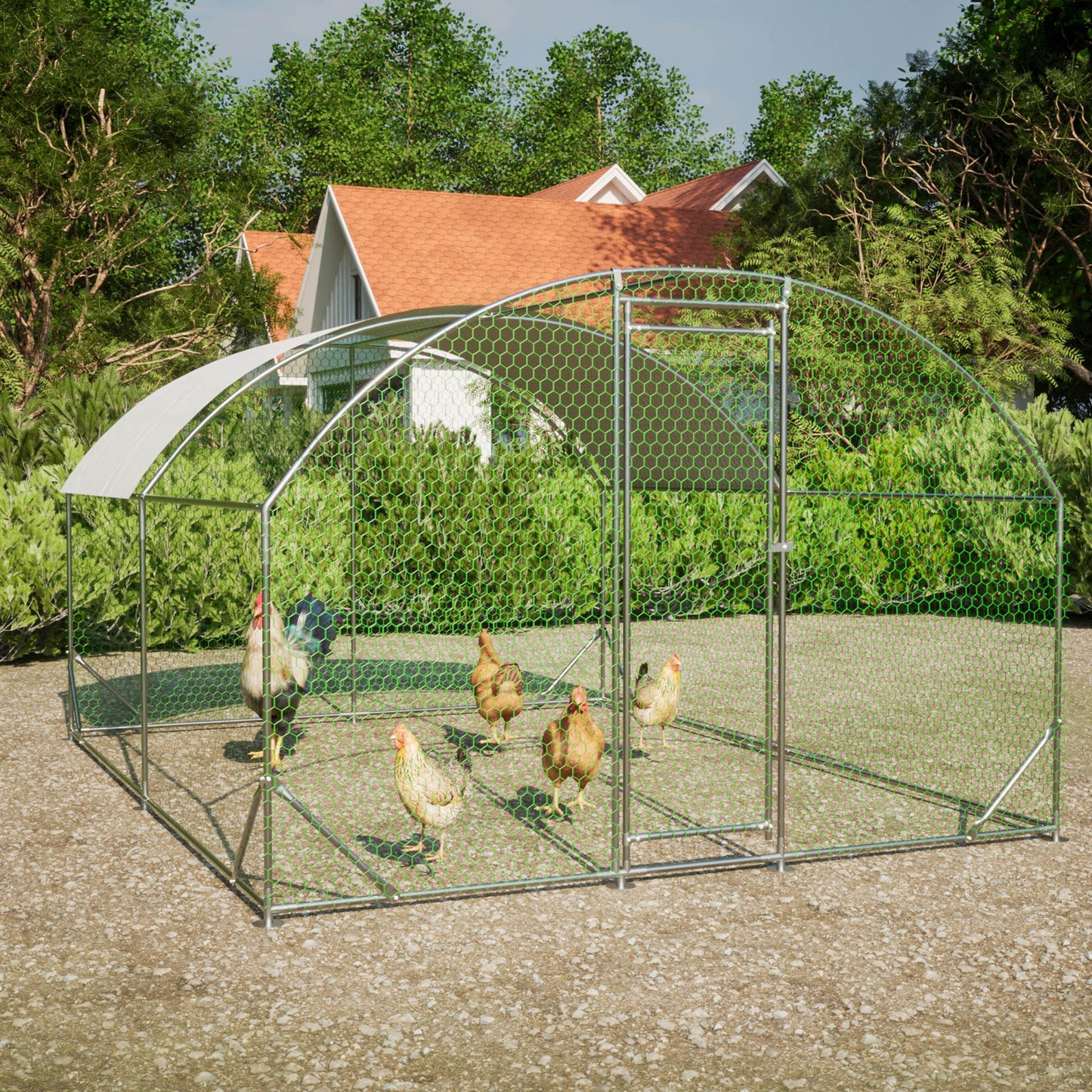 US Local Large Chicken Coop Metal Chicken Run With Waterproof And Anti-UV Cover, Dome Shaped Walk-in Fence Cage Hen House For Outdoor And Yard Farm Use,9.84 X 13.12 X 6.56 Ft