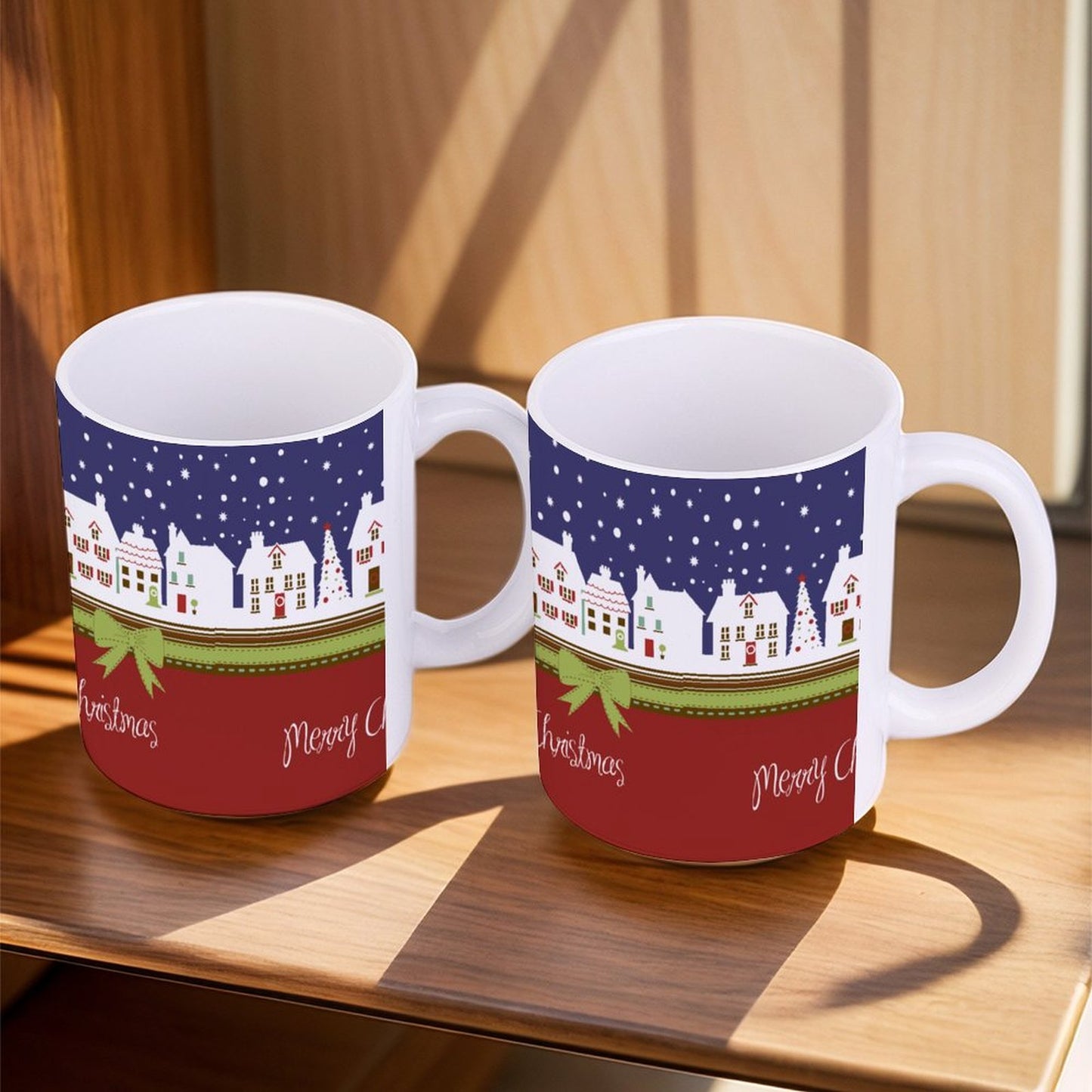 POD US Local White mug with full print, Christmas, Snow, House 0036