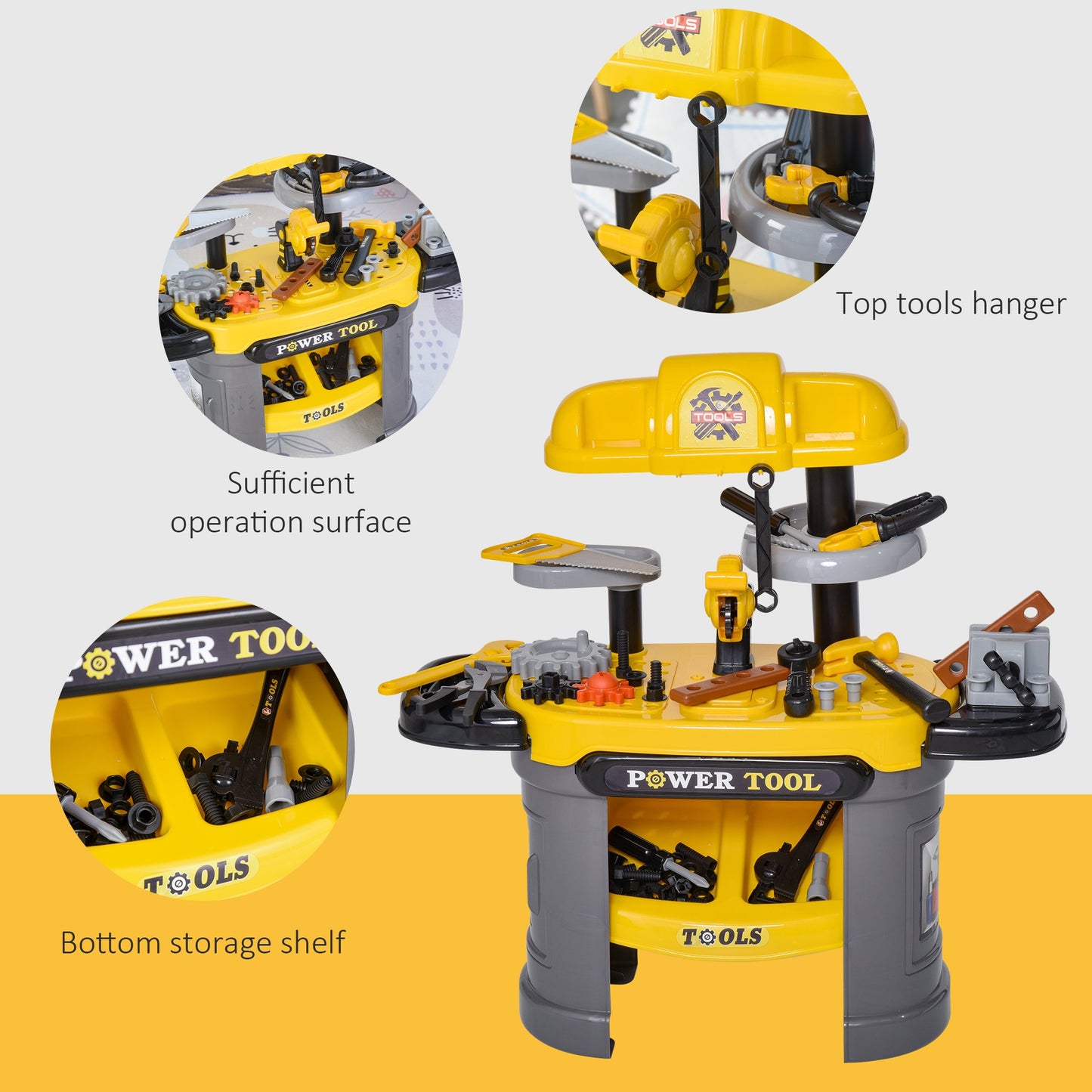 US Local Play Toy Workbench for Kids 64 Pieces Tools Plus Case Storage Shelf Construction Tool Accessories Playset Construction Pretend Play Toy Kit