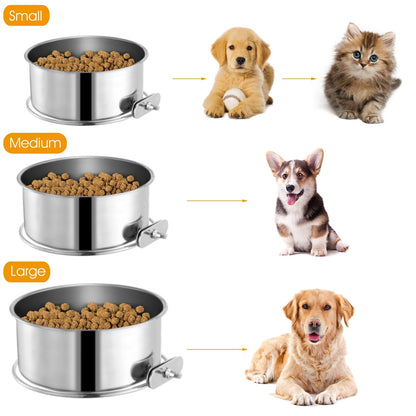 US Local 1Pc M Size Stainless Steel Dog Bowl Pets Hanging Food Bowl Detachable Pet Cage Food Water Bowl With Clamp Holder