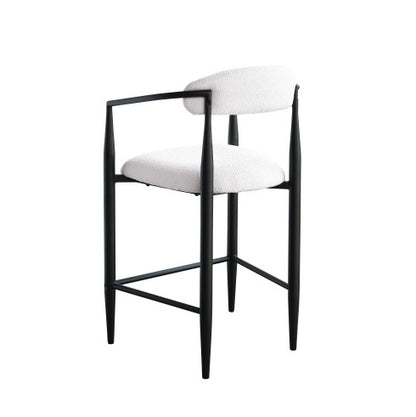 US Local Modern Boucle Bar Stools Set Of 2 Modern Upholstered Bar Height Barstools Vintage High Island Chairs With Metal Frame Back Arms For KitchenHome Pub Dining Room