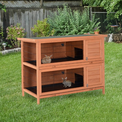 US Local 54  Rabbit Cage, 2-Tier Rabbit Hutch Outdoor Guinea With Removable Dividers And Pull-Out Trays, Orange