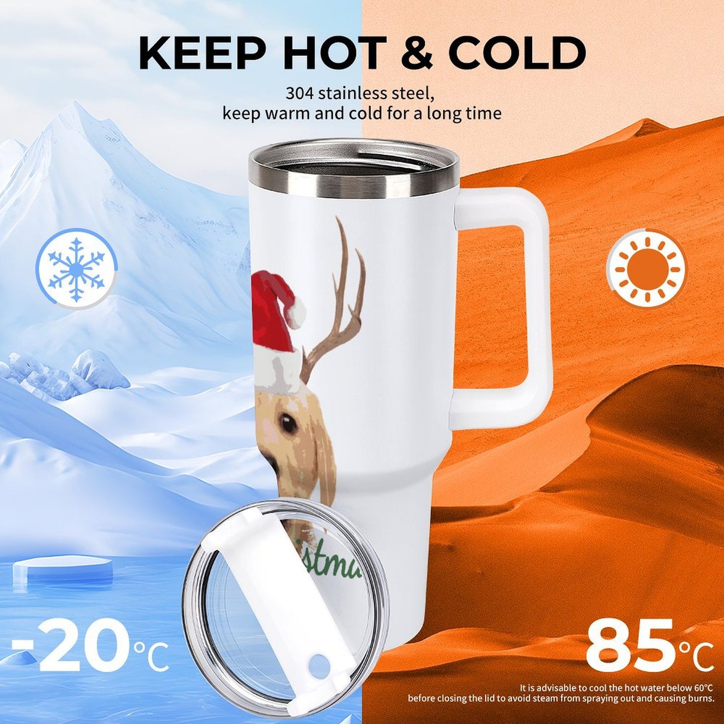 PHDT00061 POD US Local Tumbler 40 oz Large Capacity Car Cup Christmas Rabbit Snowflake