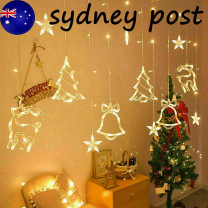 US Local LED Fairy String Window Curtain Lights Star Christmas Xmas Party Home Indoor