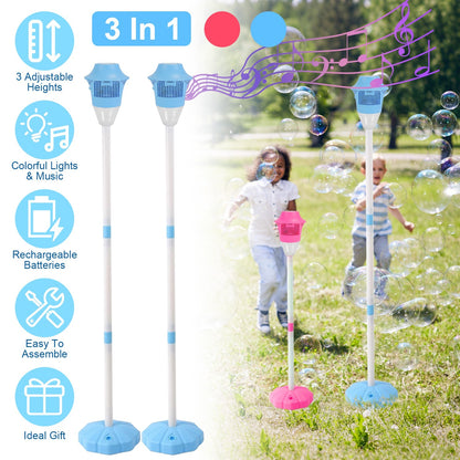 US Local 2 Pack 3 In 1 Standing Bubble Machines With Colorful Lights And Music Rechargeable Bubble Maker Stands With 2 Modes 3 Adjustable Height For Party Wedding Indoor Outdoor Occasions Pets Kids