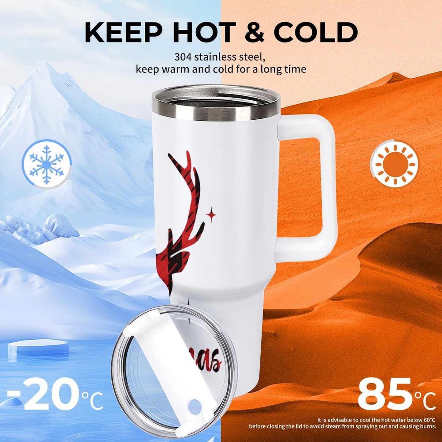 PHDT00355 POD US Local Tumbler 40 oz Large Capacity Car Cup Deer Christmas