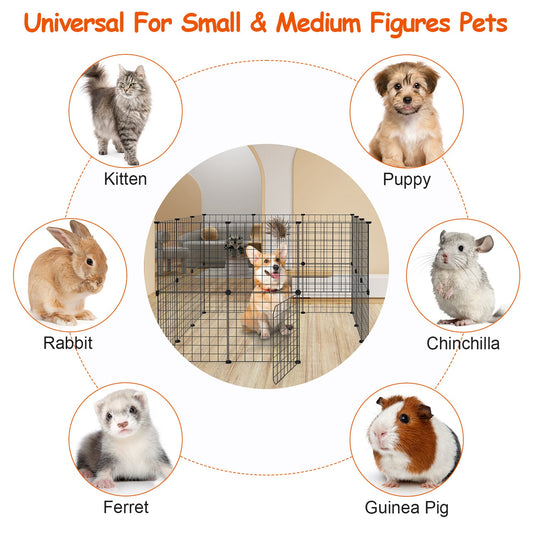 US Local 1Pc Small Animal Playpen With Door Dog Metal Playpen Small Medium Kitten Puppy Guinea Pig Rabbit Kennel Small Animal Cage Metal Wire Fence For Indoor Outdoor Yard Camping