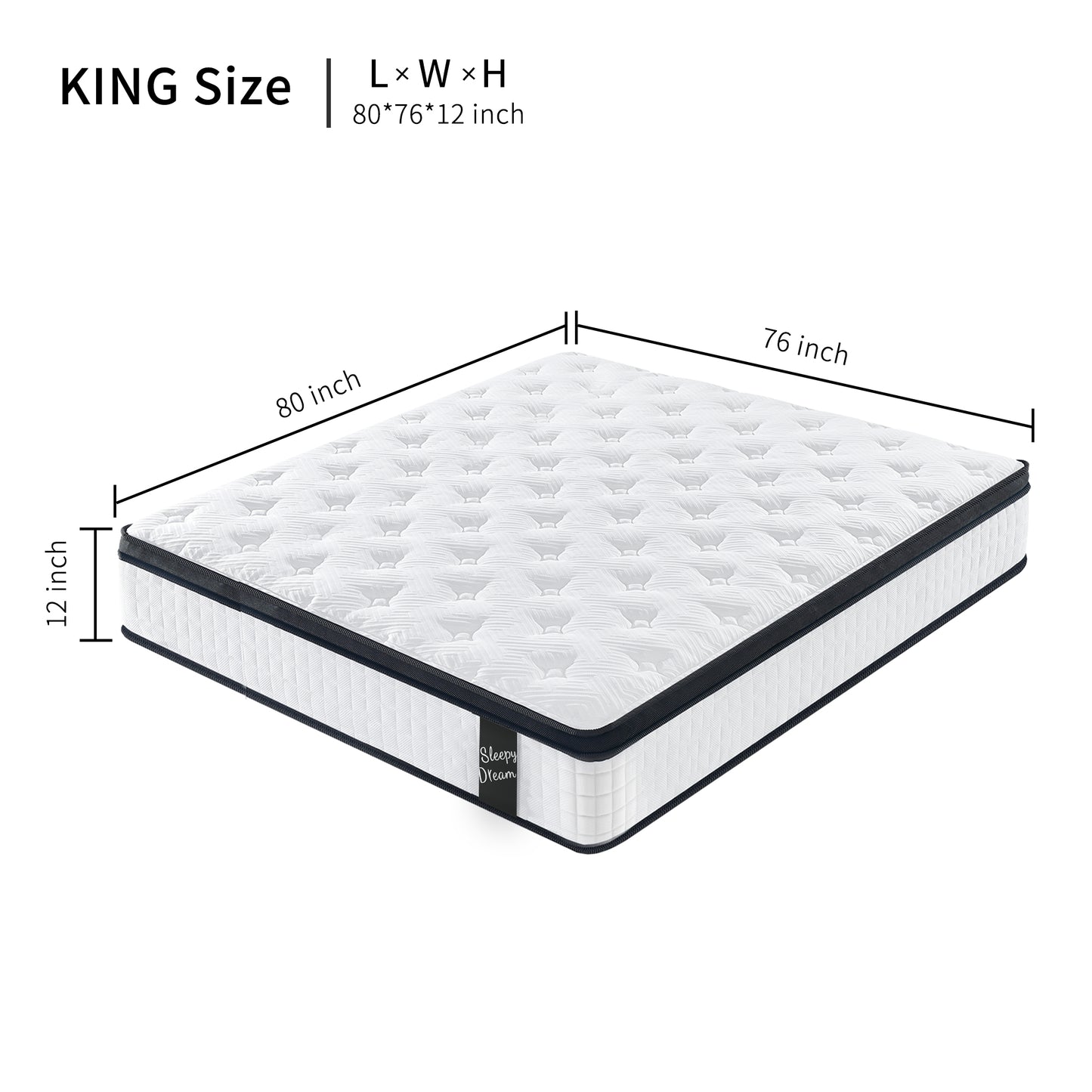 US Local 12 Inch Hybrid Mattress Individual Pocket Spring Memory Foam Knitted Cover CertiPUR-US White