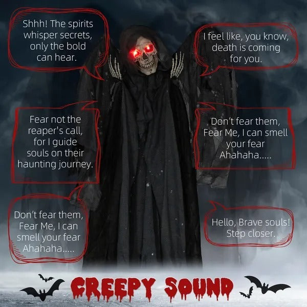 6.4 Life Size Winged Grim Reaper Outdoor Halloween Decoration Animatronic, Animated Prop WLight Up Eyes