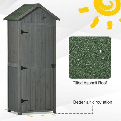 UK Local Outsunny Wooden Garden Shed, Utility Outdoor Small Shed With Lockable Double Doors, Shelves And Roof Hatch, Grey
