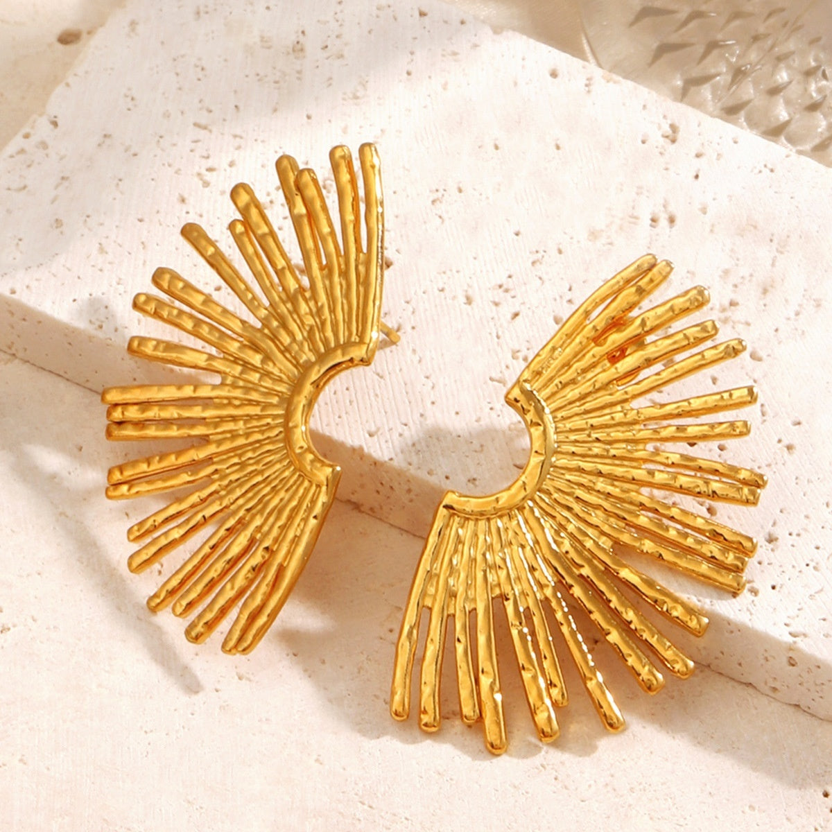 Geometric Round Personalized Hip Hop Fan-shaped Wings Real Gold Plated Earrings