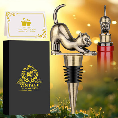 US Local Elegant Upturned Cat Shaped Red Wine Stopper Set With Metallic Luster Bottle Stopper Gift Box, High-end Accessories For Wine Enthusiasts, A Must-have Set For Wine Collectors