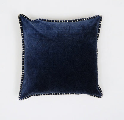 US Local Stonewashed Cotton Velvet Throw Pillow With Decorative Handstiched Edges-19X19 Inch